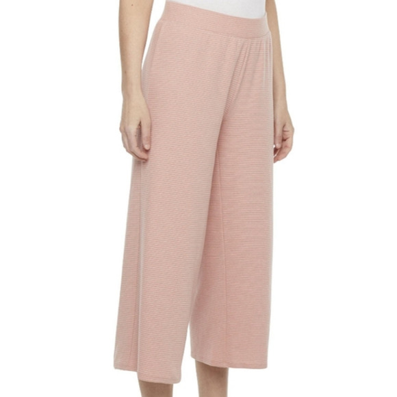 New Liz Claiborne Rose Dawn White Stripe Wide Leg Elastic Waist Pull-On Pants L - Picture 1 of 4